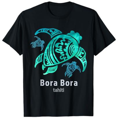 Bora Bora Tahiti Tortue Tribale Bleu Mer T-Shirt