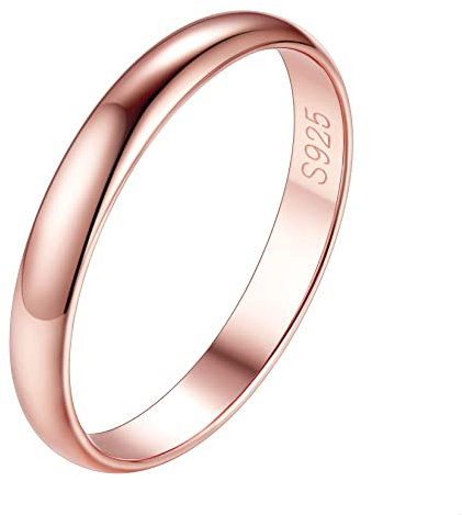 Suplight Damen 925er Silber Finger Ring Simpel Ring Verlobungsring Ehering Schmuck für Frauen Freundin Breite 3mm Größe 21,4mm rosegold