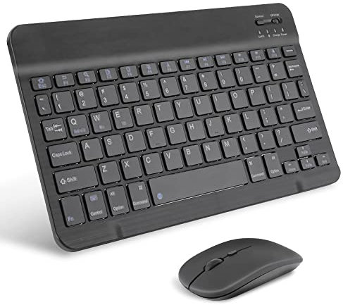 AIMMIE Rechargeable 10 Ultra Slim Universal Tablet Keyboard with Wireless Mouse, Small Wireless Bluetooth Keyboard for iOS/Android/Windows Tablets, Laptops, PC, Phones