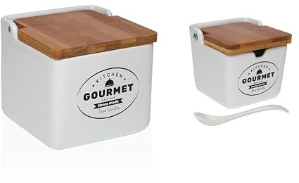 D,casa Salero y Azucarero de Cocina de Cerámica con Tapa de Madera Diseños Originales GOURMET - Pack Salero y Azucarero