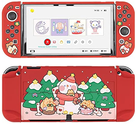GeekShare Weihnachten Schutzhülle Slim Cover Case Kompatibel mit Switch OLED und Joy Con - Stoßdämpfung und Anti-Scratch Switch OLED Case Zubehör