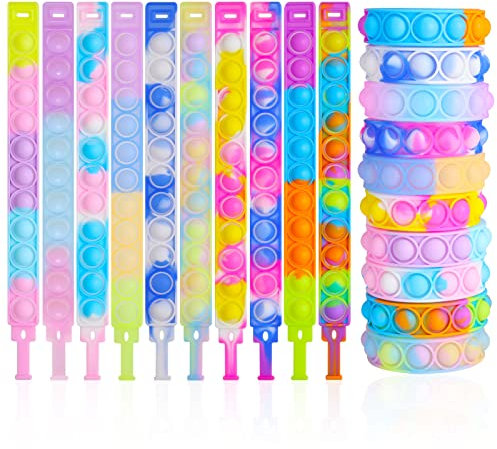 Fanshiontide Pop Armband It, 10 Stück Wristband Fidget Dekompression Spielzeug Set, Silikon Regenbogen Baby Sensorik Spielzeug Geschenke für Kinder Jungen Mädchen Stressabbau & Anti-Angst(Mehrfarbig)