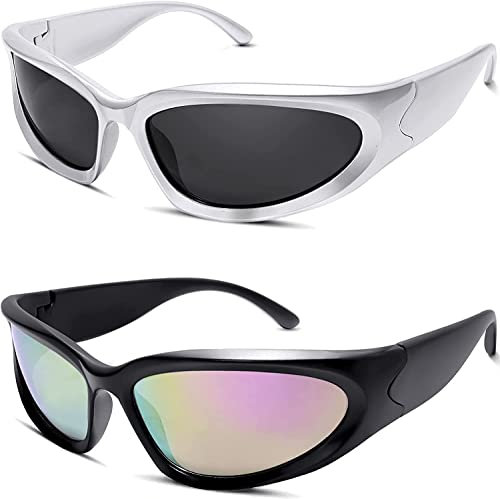 Vagbalena 2 Dual Wrap Sonnenbrille Herren Damen Retro Sport Punk Visier Sonnenbrille Sport Y2K Oval Brille Mode Fahren Radfahren Sonnenbrille (Eine größe,EIN)