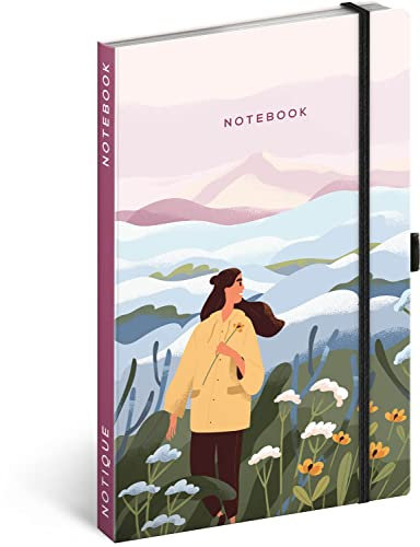 NOTIQUE Notizbuch Liniert mit Gummiband 13x21cm ca. A5, Hardcover Notebook, Notizblock, Notizheft, Journal, Tagebuch für Erwachsene, Damen (Land)