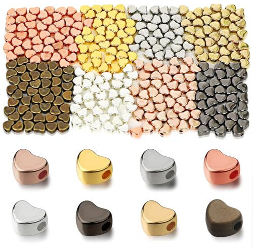 400 Pcs Herz Perlen, Perlen für Armbänder machen, Gold Herz Perlen, kleine Loch Spacer Perlen für Armbänder Halskette Ohrring Schmuck machen DIY handmade Craft (8 Farben gemischt)