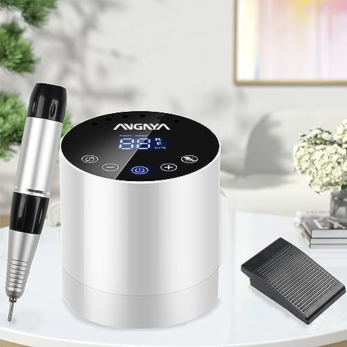 ANGNYA Nagelfräser Elektrische für Gelnägel, 35000 U/Min, Nagelfeile mit Touch-Tasten und Digitalem HD-LED-Display, Maniküre Pediküreset mit 6 Nagelfräser Aufsätze
