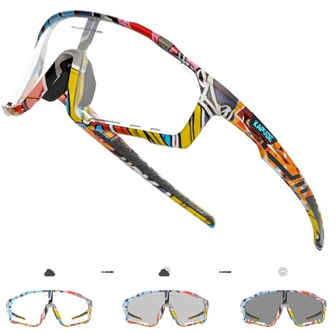KAPVOE Fahrradbrille MTB Brille Selbsttönend Klar Radbrille Rennrad Sportbrille Sonnenbrille Radsport Laufen Golf Fahrerbrille Baseball Herren Damen