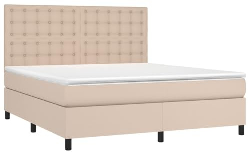 vidaXL Boxspringbett mit Matratze LED Kunstlederbett Polsterbett Doppelbett Bett Schlafzimmerbett Bettgestell Bettrahmen Lattenrost Hotelbett Cappuccino-Braun 160x200cm