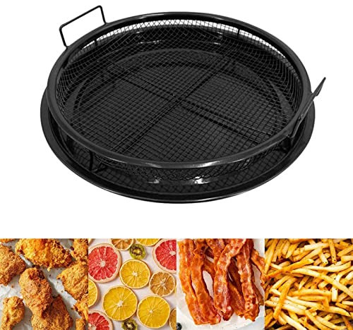 Maxant Stainless Steel Non-Stick Oven Tray with Crisping Basket Checkered Baking Sheet and Rack for Air Fryer (Round)