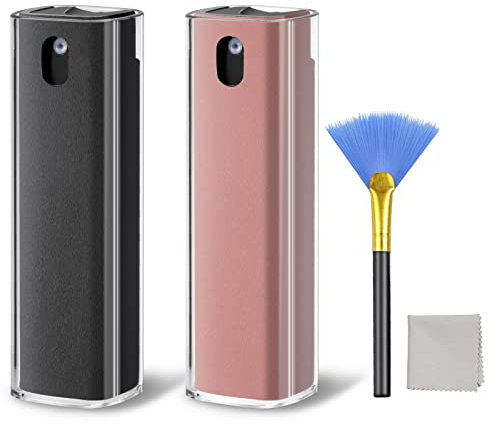 Bildschirmreiniger Spray, All in one Screen Cleaner Spray 2er Set Display Reinigungsset Bildschirm Reiniger für Monitor/Tablet/Handy/Autobildschirm mit Flüssigkeit & Reinigungsbürste (Grau+Rosa)