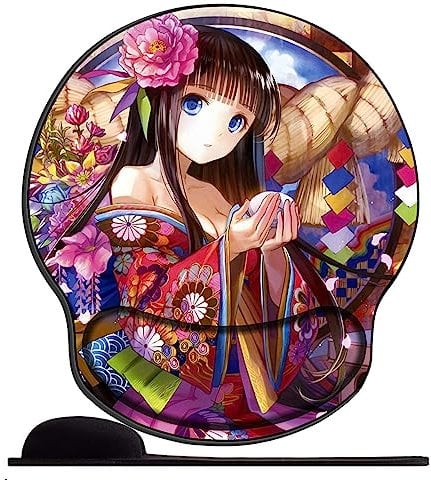 Tapis de Souris avec Repose Poignet Kimono Japonais Fleurs Manga Fille Ergonomique Repose Poignet Gel avec Gel Antidérapant à Base de PU Tapis Souris Ergonomique Support Souris pour Bureau
