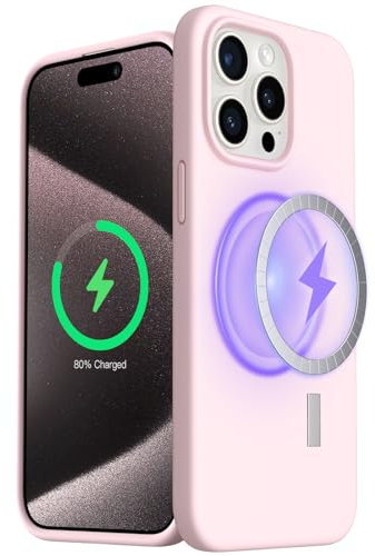 ORNARTO Cover Magnetica per iPhone 15 Pro Max, Case per iPhone 15 Pro Max, Morbido Silicone Liquido Protezione, Antiurto Ultra-Sottile Protezione Custodia iPhone 15 Max 6,7 Pollici-Rosa Creta