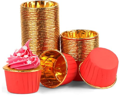 Encuryna 100 Stück Papier Muffinförmchen, Einweg Aluminiumfolie Papierbackförmchen Cupcake Liners, Cupcake Förmchen für Muffin Kuchen Pudding Dessert Party Hochzeiten Geburtstag Dekor (6# Rot)