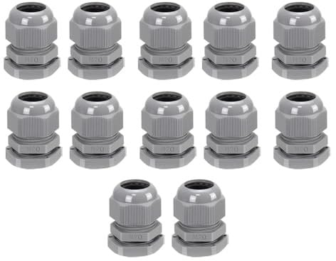 Pack of 12 Black 20mm Nylon Cable Glands, Suitable for 6-12mm, M20 Thread IP68 Gland Connectors - AVARTEK (Grey)