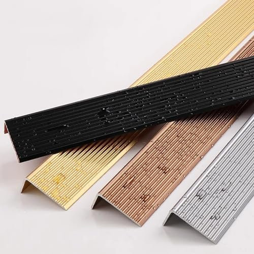 LIYI929GP Treppenkante Treppenkantenprofil In L-Form Aus Aluminium, Montagematerial Stufenkantenprofil Schwarz Silber Gold, EinfachsZuInstallieren, Stufen Kantenprofil Treppen Profil Winkelprofil