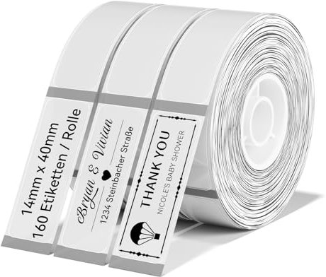 NIIMBOT Thermo Etiketten Selbstklebend, 14 x 40mm Etikettendrucker Thermopapier Kompatibel mit dem D110 D11 D101 Etikettendrucker, 160 Etiketten/Rolle (3-Rollen-Pack, Transparent)