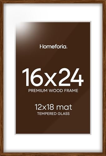 Homeforia 1 x Holz-Bilderrahmen Braun, Premium Dunkles Eichenholz Posterrahmen 40,6 x 61 cm mit 12 x 18 Passepartout, 40,6 x 61 cm Naturholz-Bilderrahmen für die Wand, gehärtetes Glas, Wandhaken