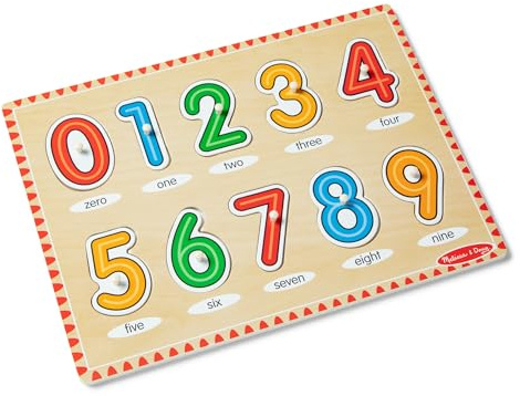 Melissa & Doug Lift & See Numbers Wooden Peg Puzzle - 10 Pieces Number Puzzles for Toddlers and Kids Ages 1+ - FSC-Certified Materials