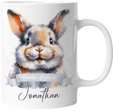 Tasse mit Namen | Personalisierte Ostertasse mit Wunschnamen Osterhase Keramik Tasse Frohe Ostern Hase Geschenk für Kinder | mug-o-4