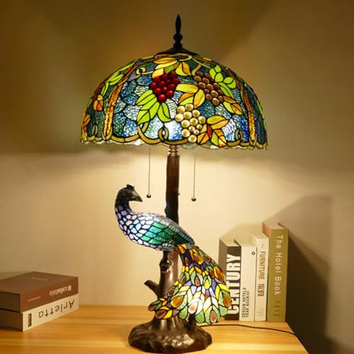 BOTOWI Tiffany Lampenschirm 18 Zoll breit Zubehör Ersatz mit Zubehör, Rose Libelle Pfau Hut Lotusblume Stained Glass Mission Style Lampenschirm für Tischlampe Stehlampe,Purple Grape