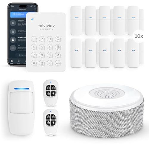 tolviviov Alarmsystem für die Sicherheit zu Hause, DIY-Türalarm-Sicherheitssysteme, Smart-App-Benachrichtigungen, 15-teiliges Set, keine monatliche Gebühr, WLAN-Alarm, Türfenster-Bewegungssensor, für