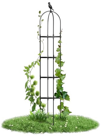 Metall Rankhilfe mit Vogeldekoration Rankgitter Garten Rankobelisk - für Pflanzen und Zimmerpflanzen Ringdurchmesser 29cm rosenbogen Metall 180 cm hoch Schwarz