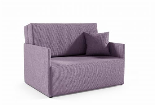 LIKMA Violett Kord 2 Sitzer Sofa mit Schlaffunktion Olita 117 cm Schlafcouch mit Kissen - Easy Clean Moderne Wohnzimmer Couch - Sofa mit Bettfunktion - Schlafsofa Stoff: Anafi 21
