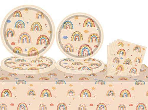 NANYU 53 Stück Regenbogen Deko Kindergeburtstag-kindergeburtstag Tischdeko Regenbogen Servietten Geburtstag Partygeschirr Kindergeburtstag Rainbow High Geburtstagsdeko Schön Das Da Bist Servietten