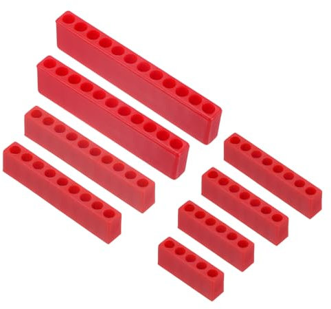 sourcing map 8pcs Plastic Hex Shank Screwdriver Bit Holder Organizer 5-12 Holes 5/32 Inch Plastic Drill Bits Storage Case for Any 5/32 Metal Driver Bits Use, Red