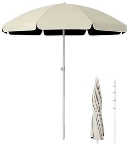 160cm/220cm/260cm Sombrilla De Mercado Al Exterior, Parasol De redonda con altura regulable Y 8 Varillas para Terraza, Playa, Patio, Restaurante(Khaki,260cm/8.5ft)