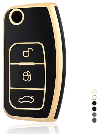 OFF WE GO Autoschlüssel Hülle Schlüsselhülle Cover für Ford Focus Fiesta Galaxy Kuga C-Max S-Max Mondeo MK4 Schlüsselcover Schlüssel Schutz Gehäuse Schlüssel Hülle, Schwarz Gold