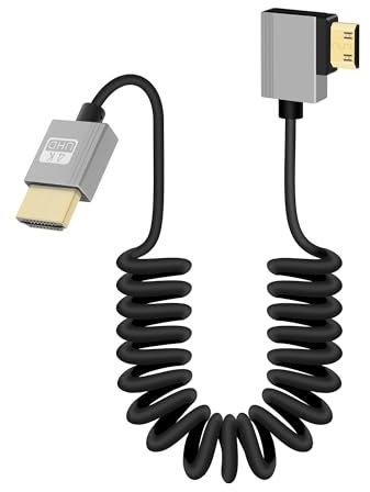 GELRHONR Mini HDMI Coiled Cable, 4K/60Hz Ultra Thin Mini HDMI Cable Short 18Gbps 3DHigh Speed, Support 3D,for DSLR Camera Camcorder, HDTV, Laptop (Left Angle)