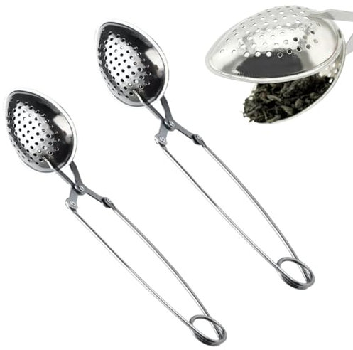 Brühlöffel,2 Stück Teesieb Löffel Edelstahl,Brühlöffel Generic Filter Spoon Tee Klappsieb,Teeei für Tasse,Teesieb für Loseblatt Tee Klappsieb