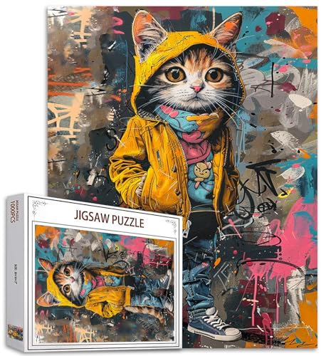 Tucocoo 1000-teiliges Puzzle für Erwachsene: Gelbes Kätzchen - Modernes Graffiti-Katze Puzzle, Familien-Spielzeug, kreative bunte Tier-Thema