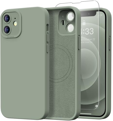 Kiresen Coque magnétique pour iPhone 12 Mini avec protecteur d'écran, compatible avec la recharge sans fil, protection d'appareil photo améliorée, coque de protection en silicone pour iPhone 12 Mini
