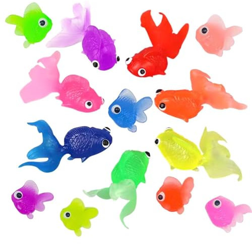 SLAXJNE 14 Stück Weichplastik-Goldfisch, Schwimmender Goldfisch, Schwimmbadspielzeug, Bunter Simulierter Goldfisch, Kinder-Angel-Requisiten, Aquarium-Dekoration