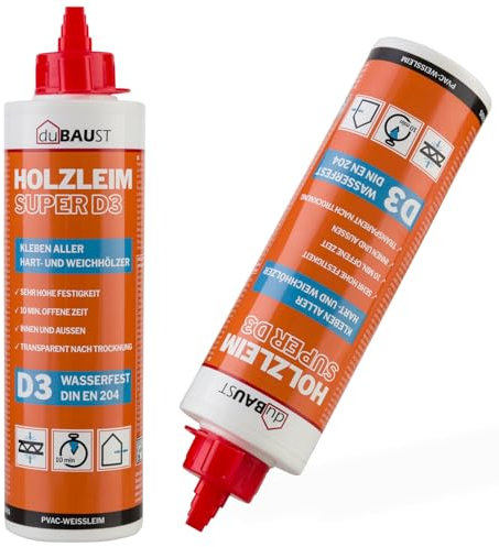 3x dubaust WOD24 Schnelltrocknender D3 Holzleim, wasserfest, für Hartholz und Weichholz, weiss - nach dem Aushärten transparent 500g Flasche