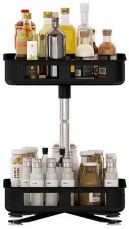 HSyc JRX Lazy Susan Gewürzregal Schrank-Organizer Multifunktionaler Drehteller Gewürzregal Arbeitsplatten-Organizer Für Küchen-Vorratsschrank 360° Drehbare Aufbewahrung(Schwarz-2 Etagen)