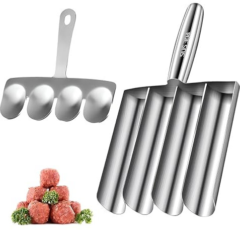 Naturezhen Polpette Maker in Acciaio Inox, Forma Polpette Quadrupla, con Paletta da Taglio, Polpette Stampo, per Polpette Fatte a Mano, Impasto, Utensili da Cucina