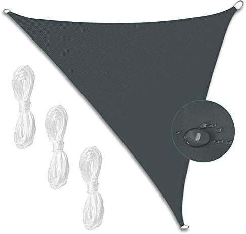 Tenda parasole per esterni, 6 x 6 x 6 m, per giardino, balcone, cortile, piscina, 98% anti UV, antipolvere, antivento, grigio scuro, include 3 corde