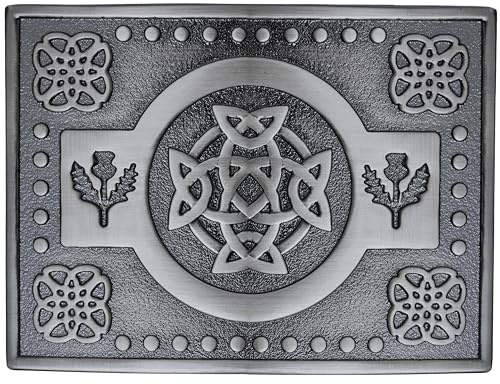 Authentische schottische Kilt-Gürtelschnalle – klassisches Distel-Design, Highland-Trage-Accessoire für Herren, traditionelle keltische Zinnschnallen