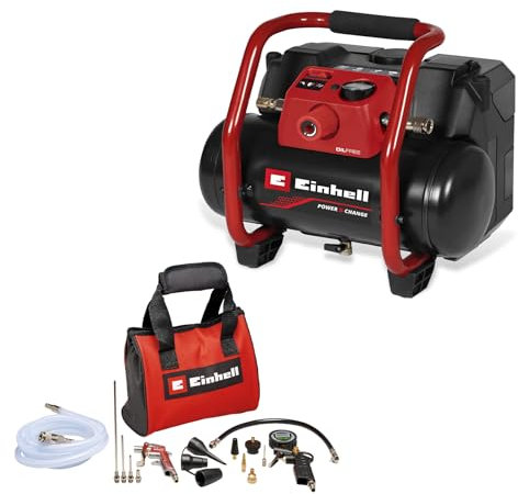 Einhell Akku-Kompressor TE-AC 36/150 Li OF-Solo Power X-Change (36 V, max. 8 bar, 6 l Tank, 150 l/min Ansaugleistung, Manometer, ölfrei, inkl. 15-tlg. Zubehör-Set, ohne Akku)