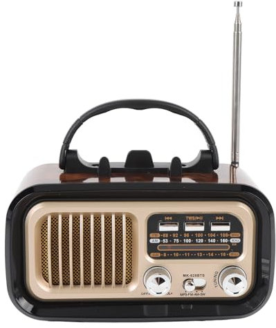 Radio Retro con Altavoz BT, Altavoz de Radio FM Portátil Am, Reproducción USB, Batería Solar Recargable para Acampar Al Aire Libre (18/11/10)