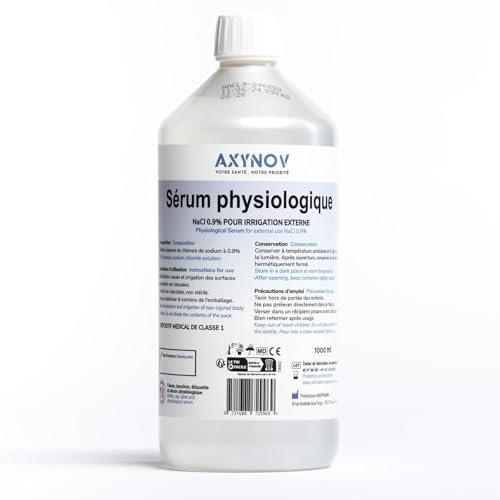 Soluzione fisiologica isotonica NaCl 0,9% – 1 Litro | Lavaggio nasale neonati e adulti, igiene quotidiana, pulizia ferite, occhi e naso – AXYNOV