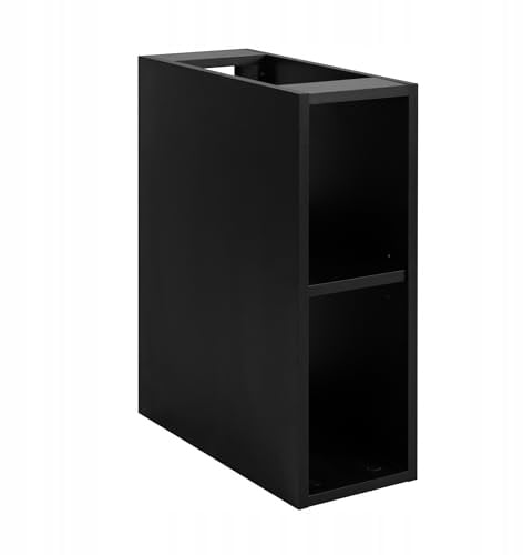 RODAN Badezimmer Hochschrank Schwarz | Schmaler Badezimmer-Unterschrank, Offene Regale für Platzsparende Kosmetik, Vielseitig für Kleine Räume 46 x 20 x 61 cm