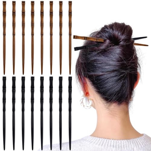 16 PCS Retro Wooden Hair Sticks Bamboo Shape Hair Chopsticks Vintage Elegant Chopsticks Bamboo Shape Hair Pins for Long Hair Women and Girls Bun Hairstyles Decorative Holder