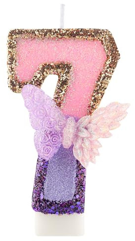 3D Schmetterling Geburtstag Purpur Nummer 7 Kerzen, Purpur Gold Schmetterling Kerzen für Cupcake Topper, Mädchen 7 Geburtstg Kerze Kuchen Topper Dekorationen