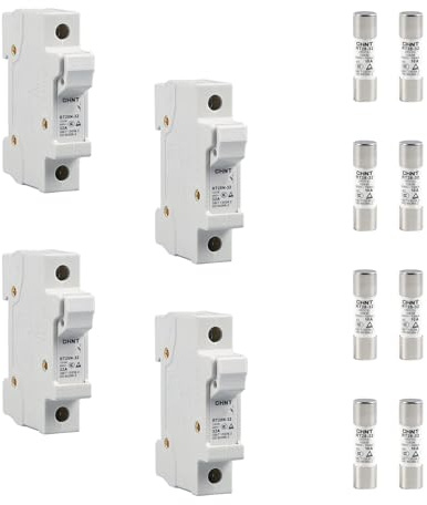 HSUYUN 4 Pièces Porte Fusible Solaire, Rt28N-32 1P Porte Fusible Solaire, Blanc Porte Fusible Panneau Solaire, avec 8 Fusibles, pour Équipements Industriels et Appareils Ménagers