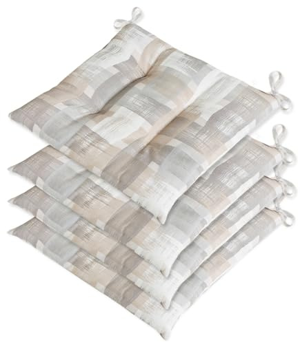 emmevi Set 4 Cuscini Sedia Shabby Chic Morbidi Imbottiti Ovatta Universali Coprisedie Cotone Lavabile