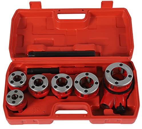 ‌Ratchet Pipe Threader Kit, Manueller Gewindeschneider für Stahl-/Kupferrohre mit Ratsche & 6 Edelstahl-Gewindeeisen, Profi-Rohrgewinde-Set für Sanitär, Heizung & Industrie, Robustes 360°-Drehdesign